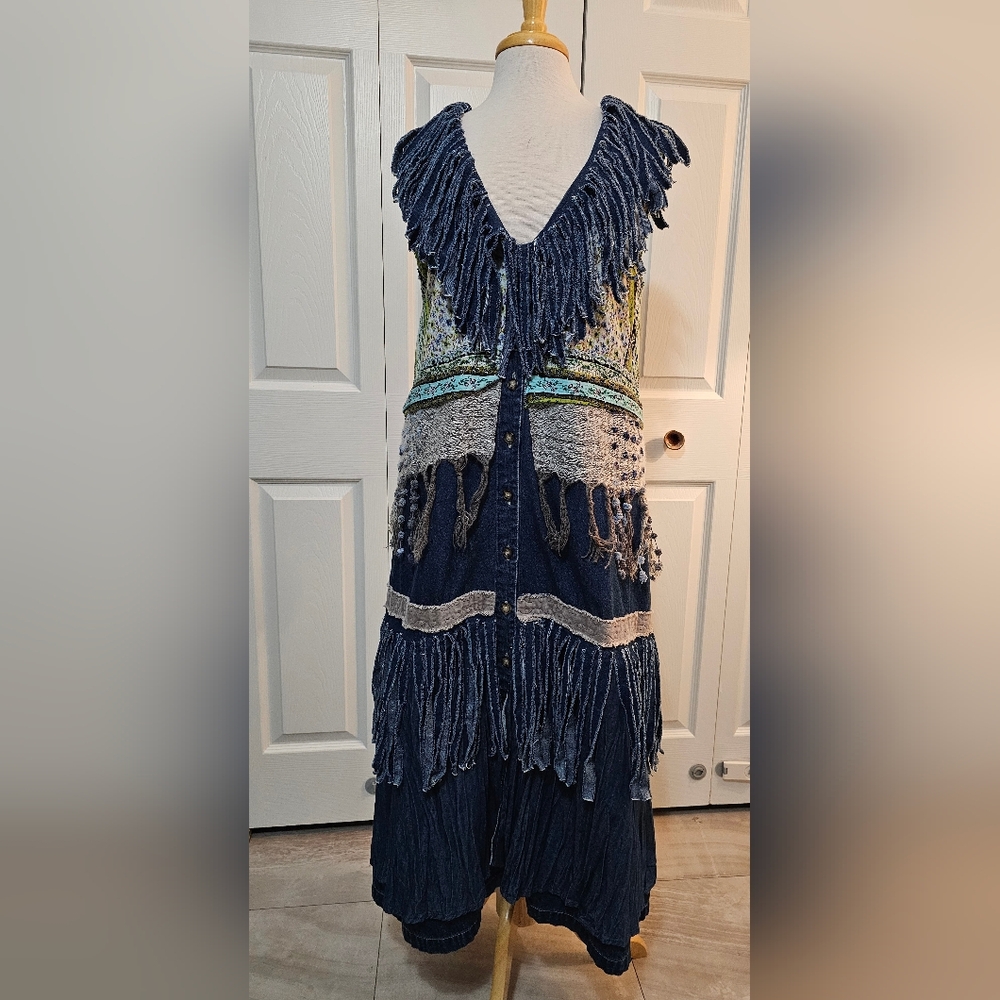 Long Bohemian Blue and Gray Fringe Dress/vest Custom Large